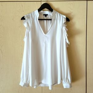Ann Taylor Ruffle Cold Shoulder Blouse - size XS